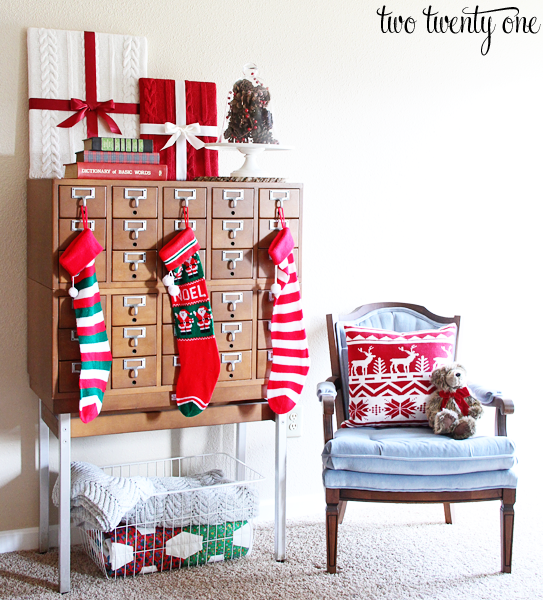 Card Catalog Christmas Vignette