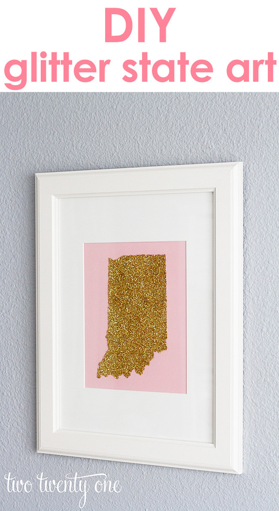 Easy and inexpensive glitter state art!  She made it for $0!