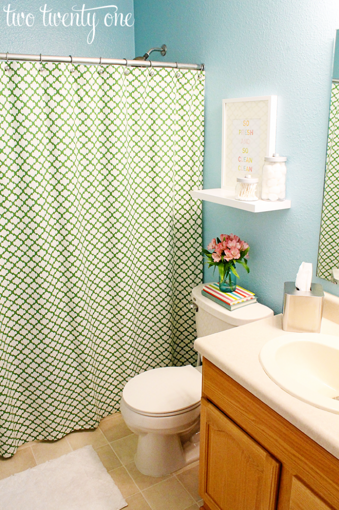 green and blue bathroom