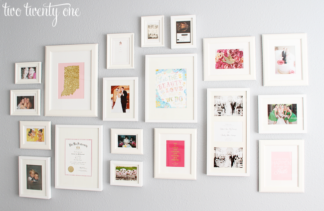 gallery wall with white frames