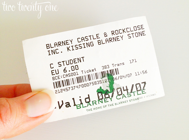 blarney castle ticket stub