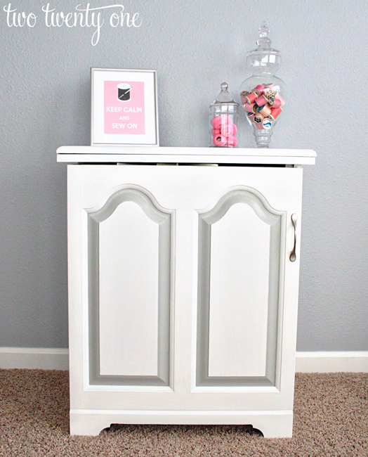 white and grey sewing machine cabinet 1