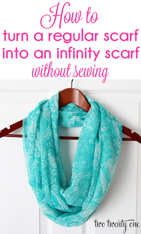 How to turn a regular scarf into an infinity scarf without sewing!  A fast and easy no-sew project!!