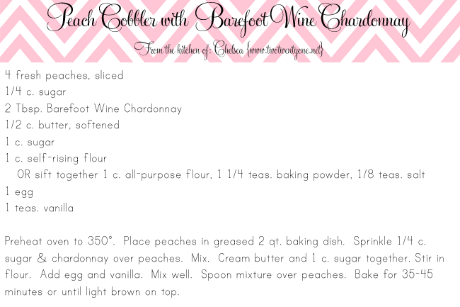 4x6 peach cobbler with Barefoot chardonnay