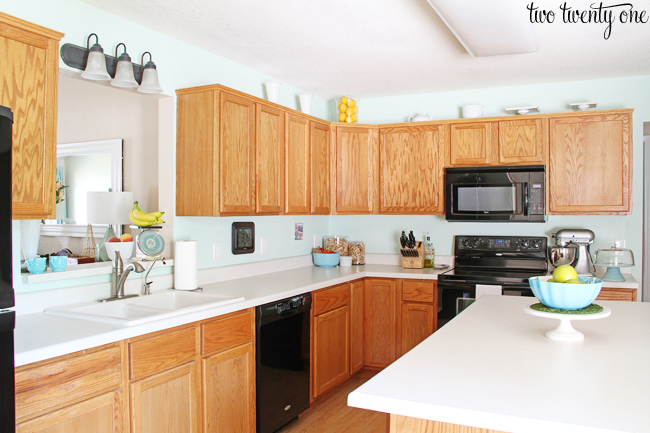 builder grade honey oak cabinets