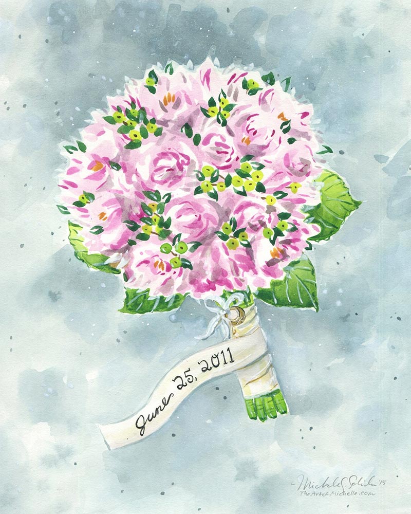 4th wedding anniversary gift idea-- custom wedding bouquet painting