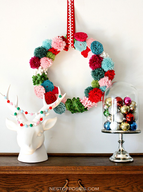 pom pom and posie wreath by Nest of Posies