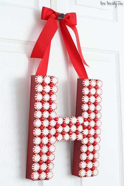 peppermint monogram wreath by Two Twenty One