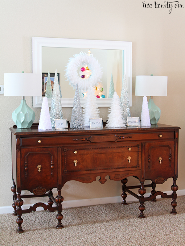 Antique buffet decorated for Christmas