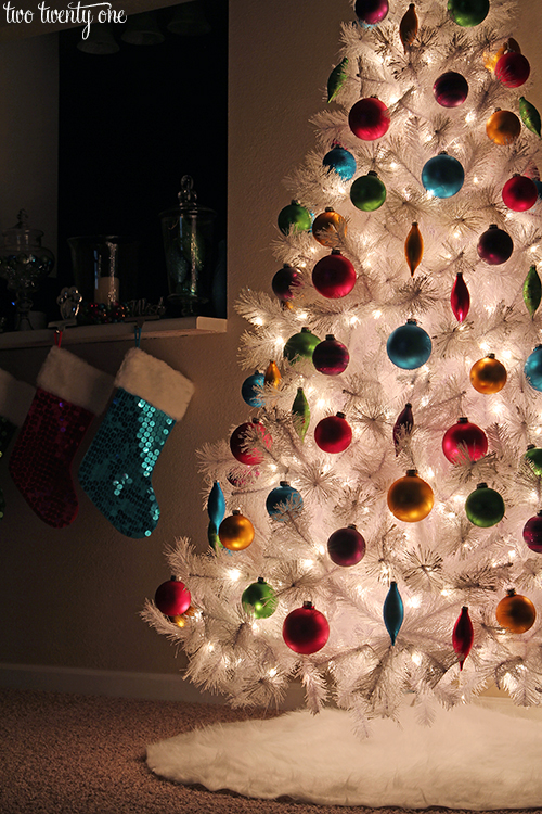 colorful white christmas tree at night