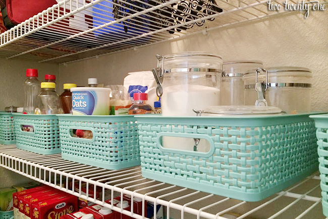 pantry organized with bins