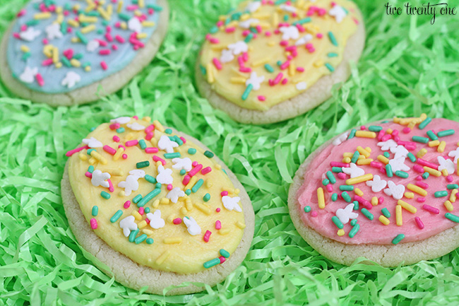 Easter Egg Cookies! Taste like Lofthouse cookies and so easy to make! No rolling or cutting needed!