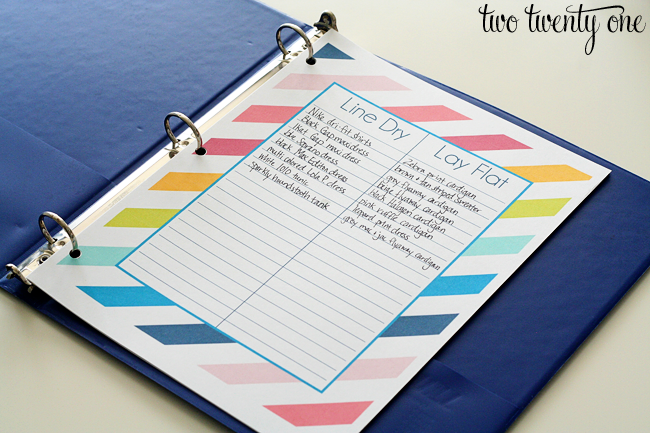 laundry organization binder