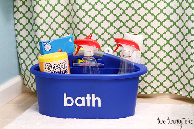 organized bathroom cleaning caddy