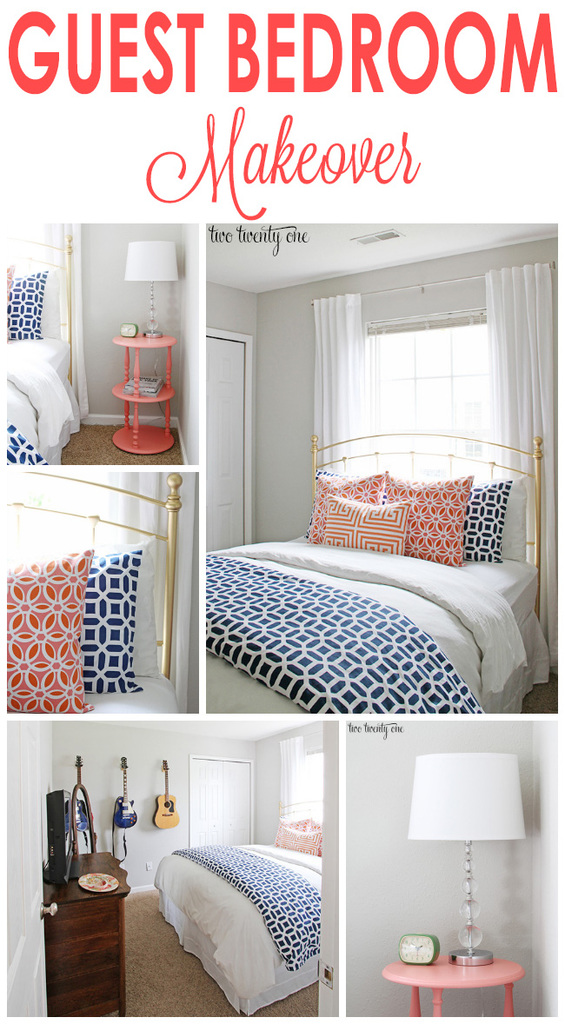 Coral and navy guest bedroom makeover!