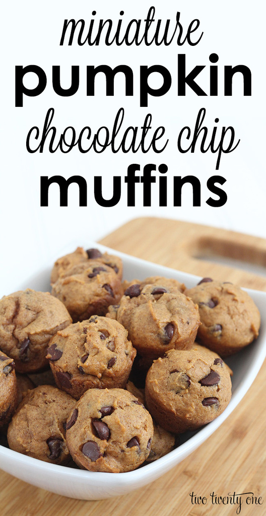 The BEST mini pumpkin chocolate chip muffins!