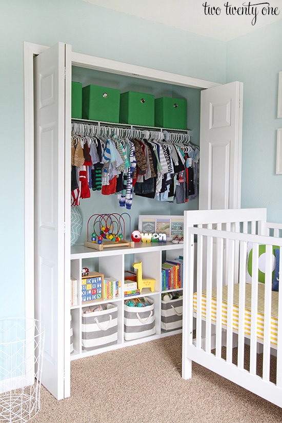 Organized nursery closet