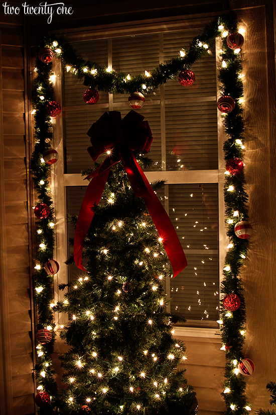 red and white christmas porch