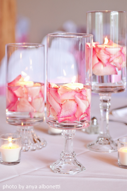 Costco rose petals in glass hurricanes