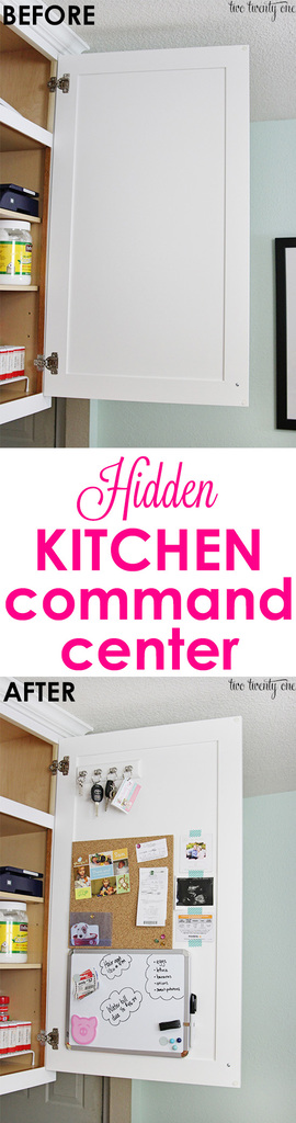 Hidden kitchen command center! Non-permanent so it's prefect for homeowners OR renters!