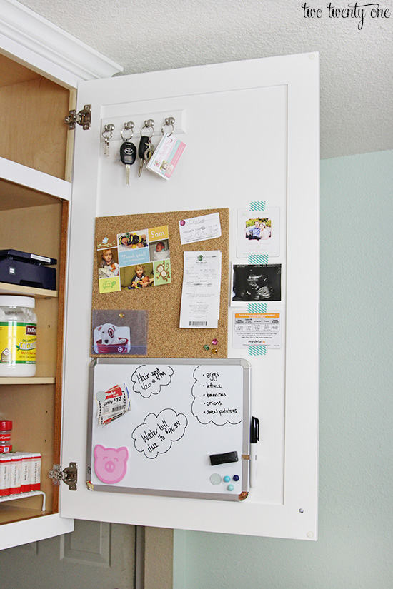 Hidden kitchen command center! Non-permanent so it's prefect for homeowners OR renters!