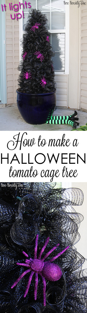 How to make a Halloween tomato cage tree!