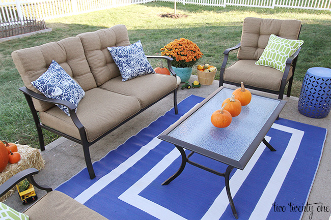 back patio decorated for fall