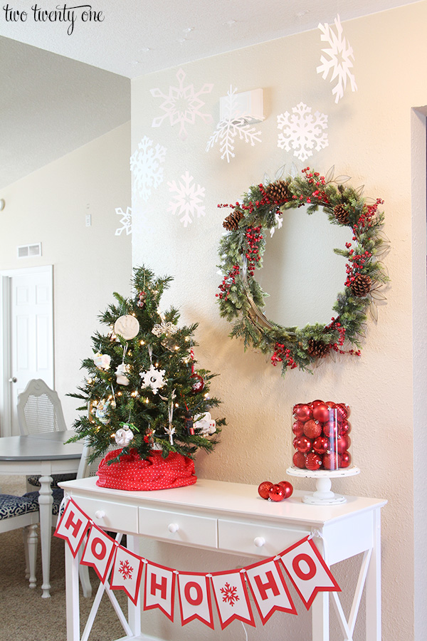 entryway decorated for christmas