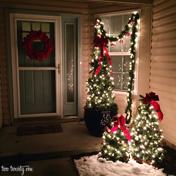 front porch decorated for christmas