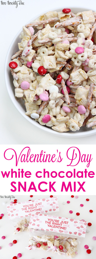 Valentine's Day white chocolate snack mix + free printable!