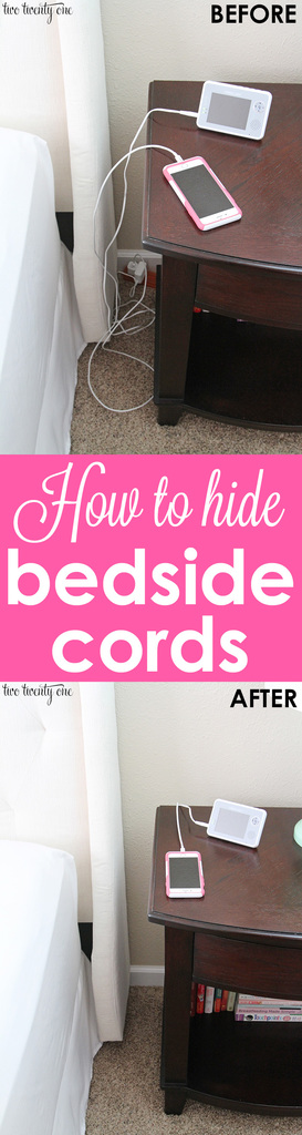 How to organize and hide bedside cords with one simple trick!