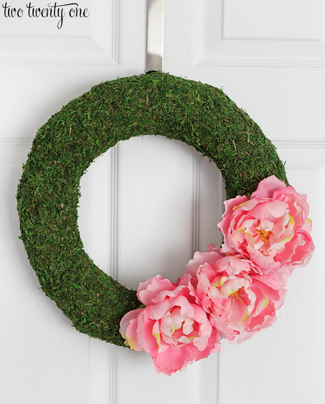 moss and pink peony wreath