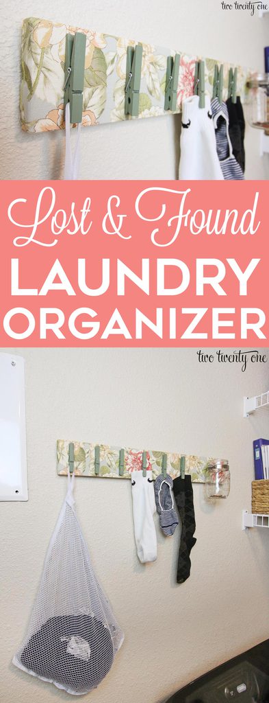 Lost and found laundry room organizer! A place to put loose change and hang socks that are missing their partner! #ad