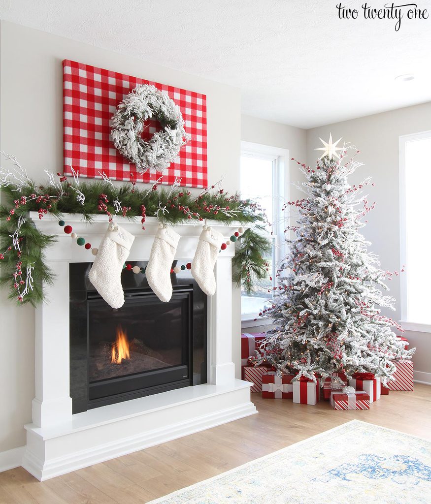 Red and White Flocked Christmas Tree Red and White Flocked Christmas Tree