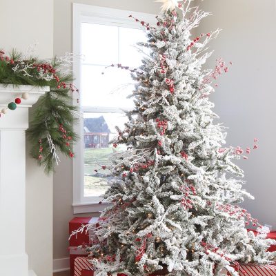 Red And White Flocked Christmas Tree
