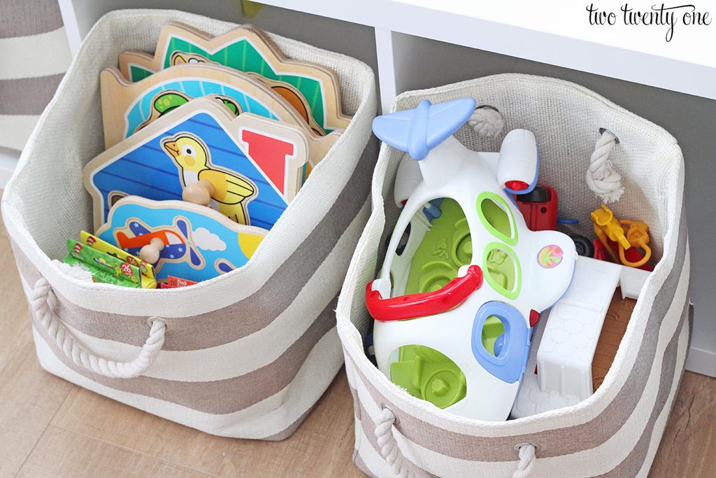 Organized Playroom Shelves