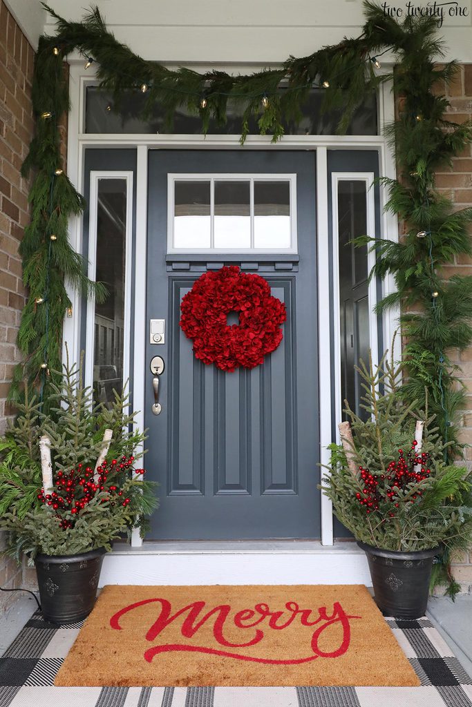 front porch Christmas planters