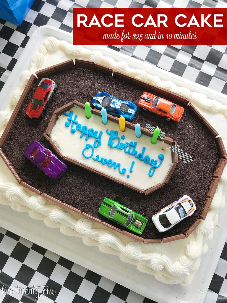 DIY race car cake made with Costco half sheet cake