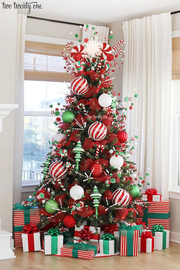 red white and green christmas tree