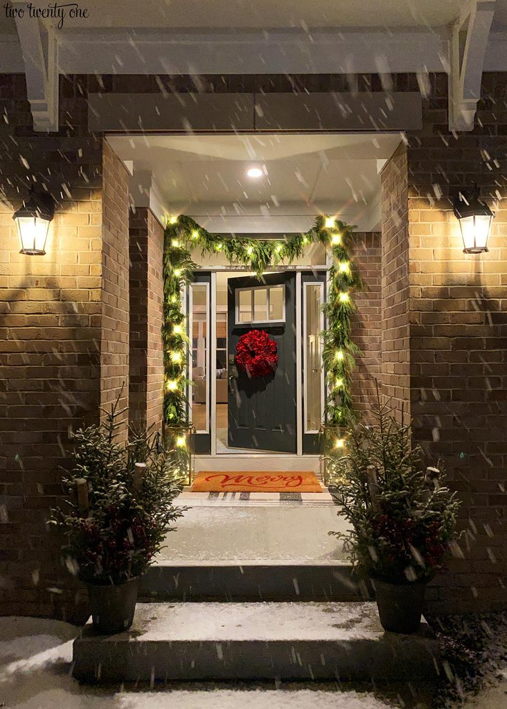 Christmas front porch at night