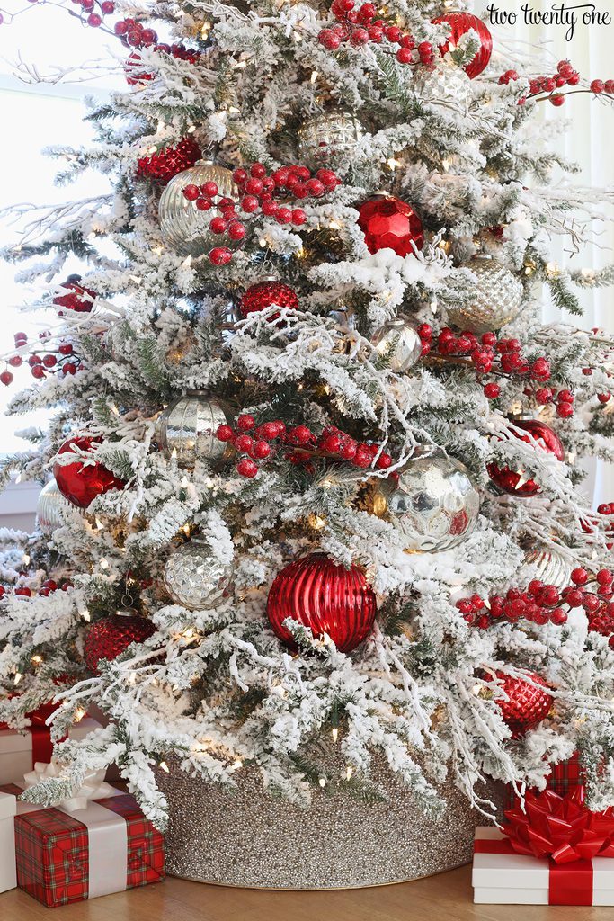 Red and silver shop christmas decorations