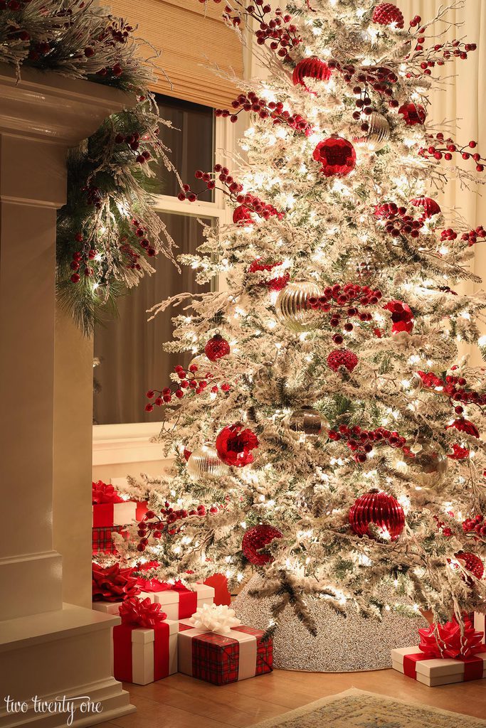 red flocked christmas tree