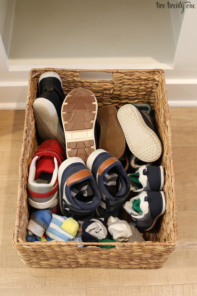 mudroom shoe storage basket