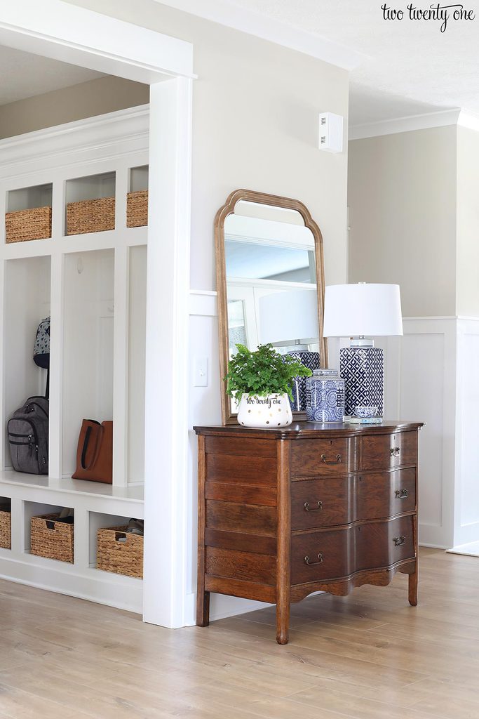 antique dresser and built-in lockers