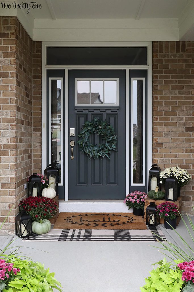 front porch decorated for fall