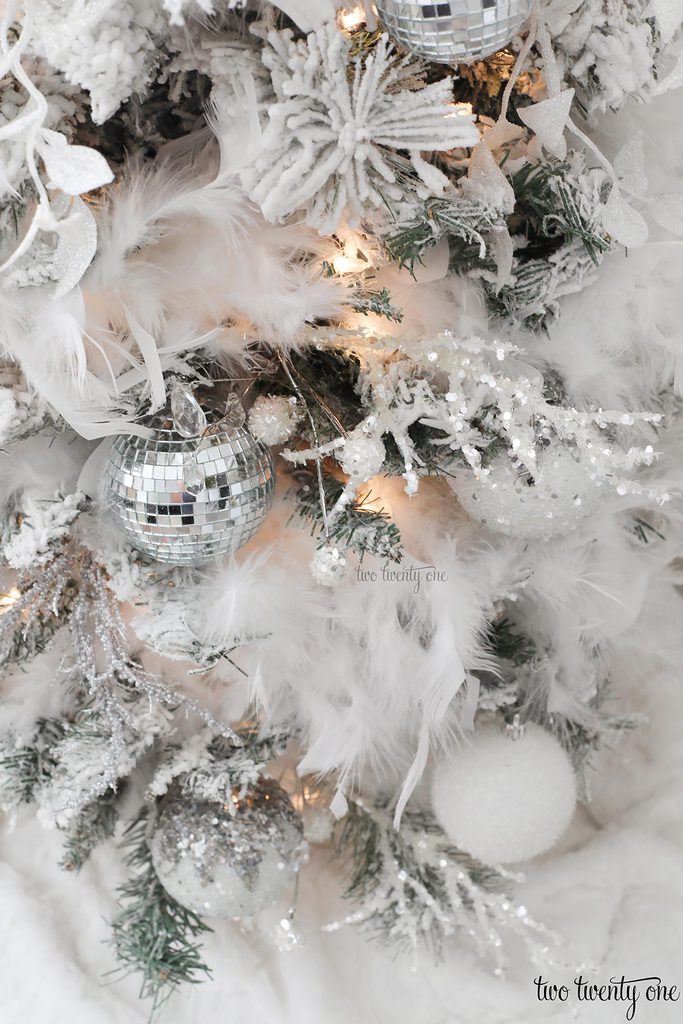 New Year Theme: Christmas Tree White and Silver Decorations Stock