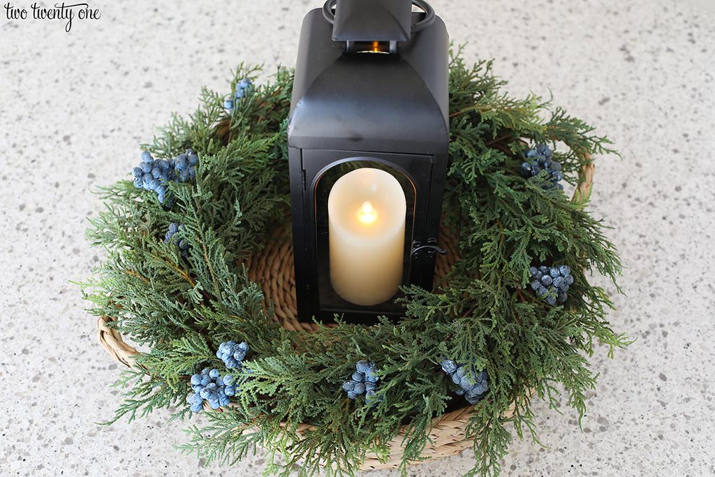 wreath and lantern centerpiece