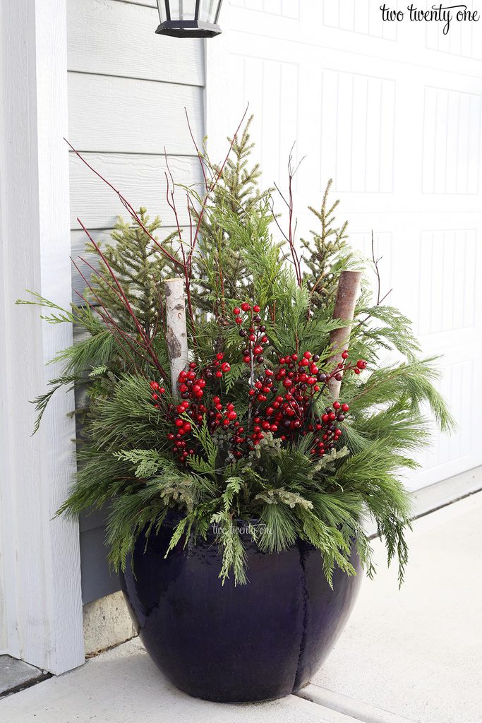 Outdoor Christmas Planter and Winter Decoration