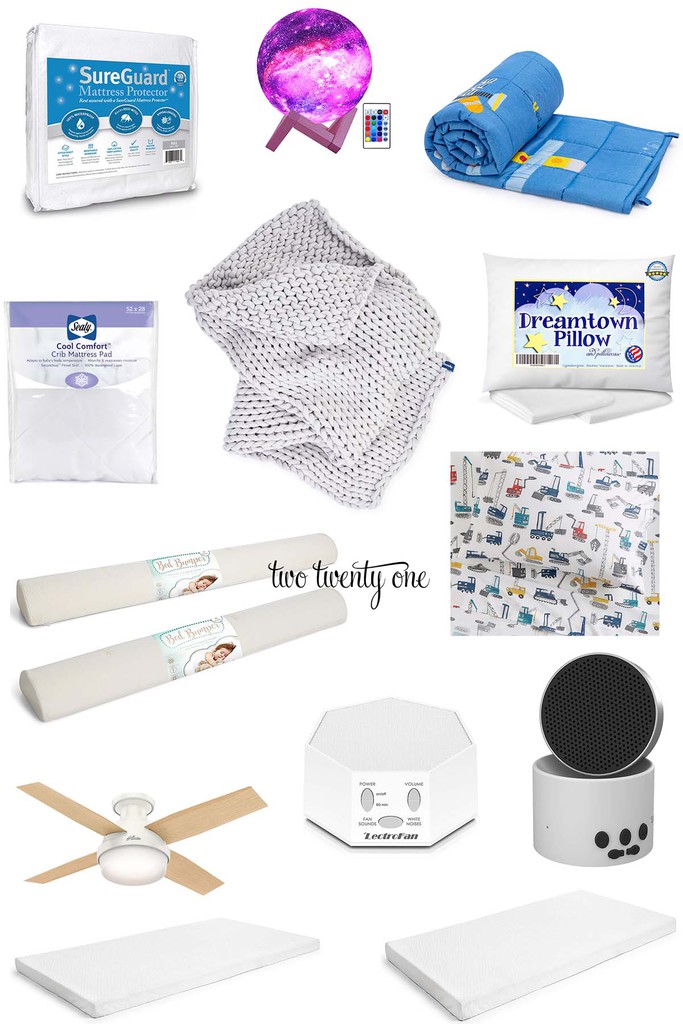 collage of favorite sleep products for kids