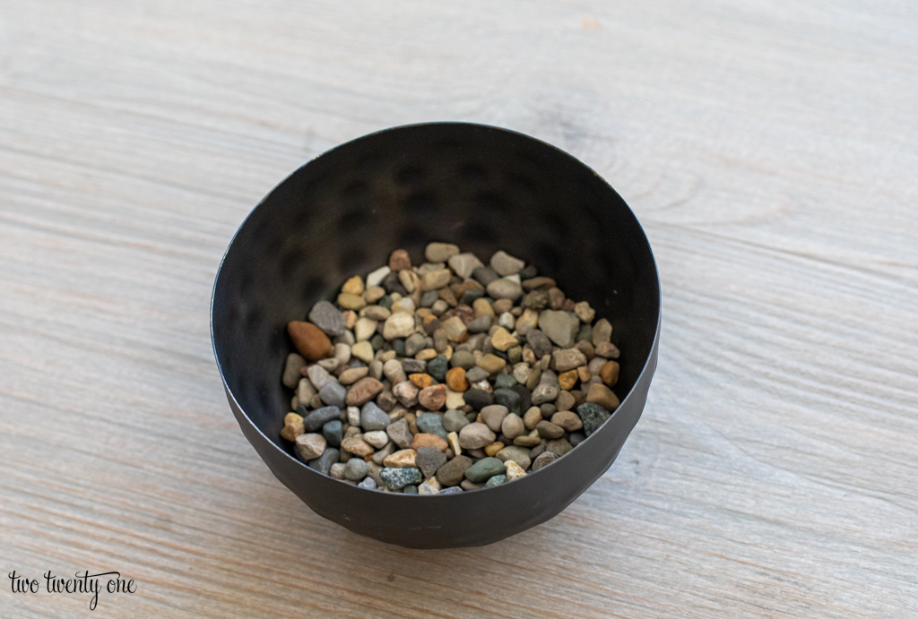 bowl with pea gravel in it